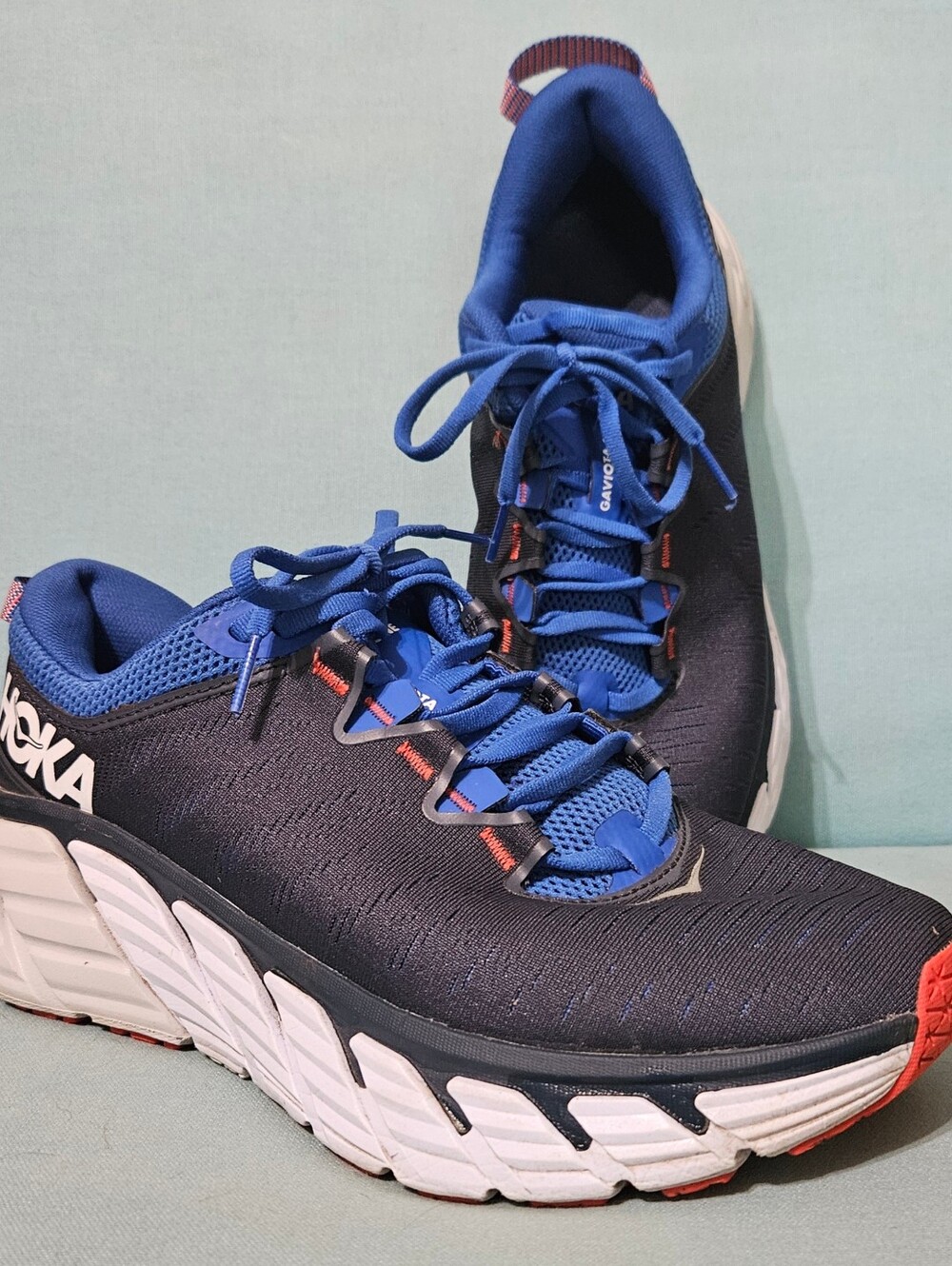 Hoka One One Men's Navy Blue and White Cushioned Running Shoes